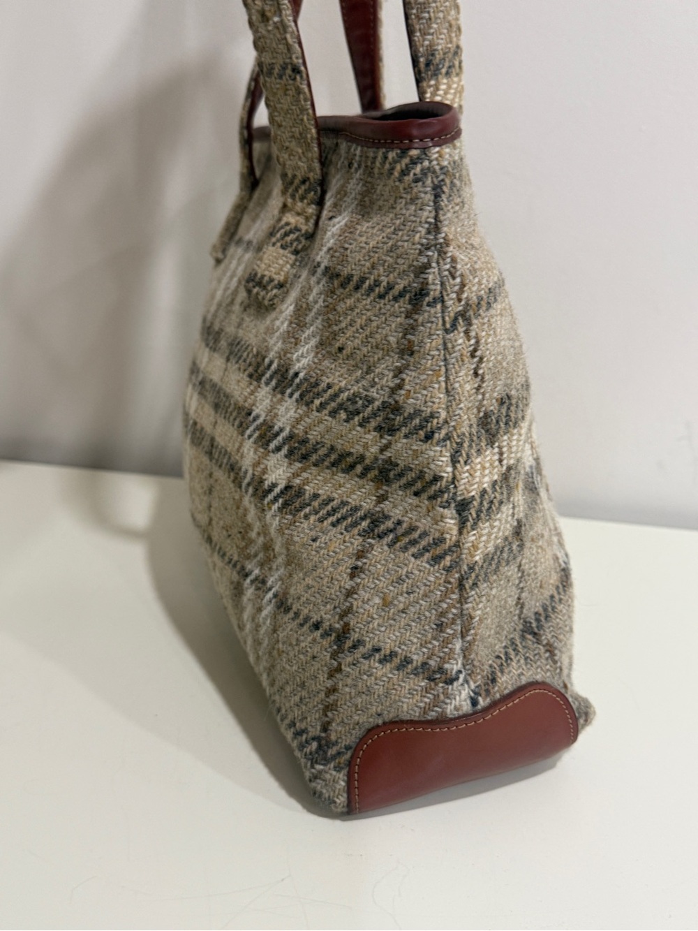 Burberry Plaid Tweed Tote Bag with Brown Trim - Picture 3 of 14